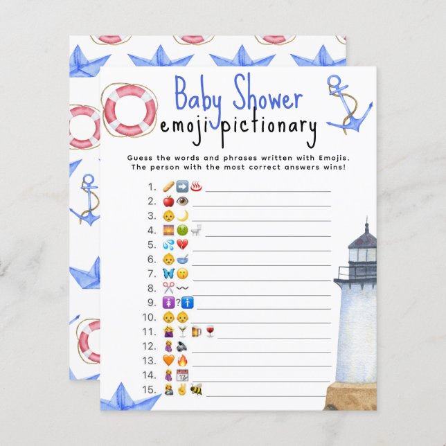 Nautical marine - Emoji picture game baby shower (Front/Back)
