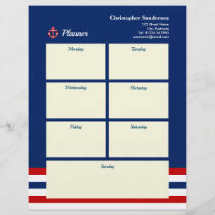 Nautical Marine Navy Blue Red White Stripes Custom Letterhead