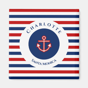 Nautical Marine Navy Blue Red White Stripes Magnet