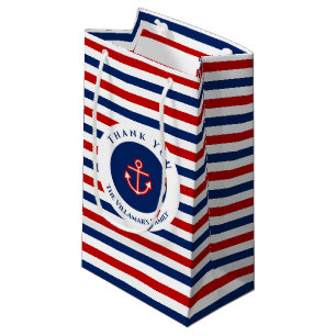 Nautical Marine Navy Blue Red White Stripes Small Gift Bag