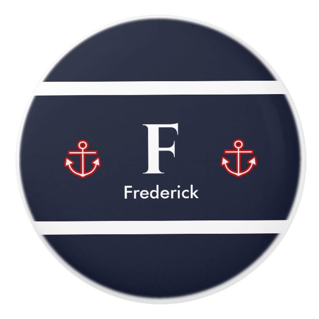 Nautical Marine Navy Blue White Stripes Drink Coas Ceramic Knob (Front)