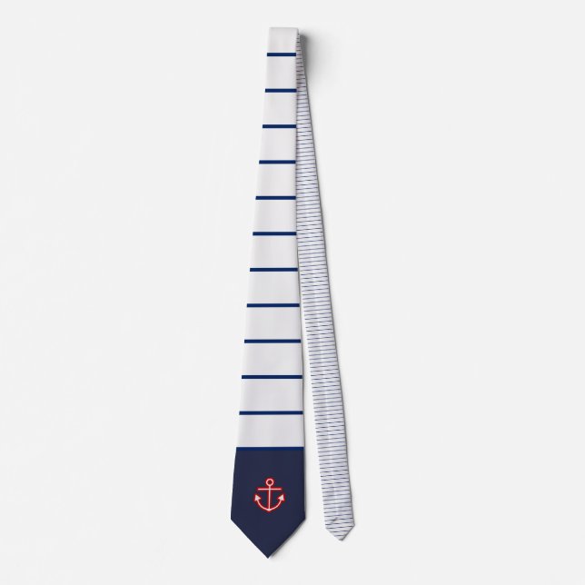 Nautical Marine Navy White Anchor Design Tie (Front)