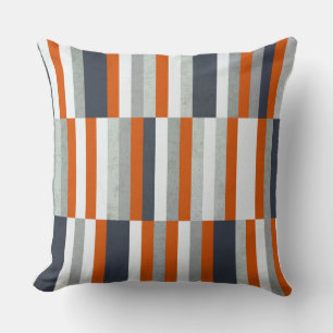 Nautical Maritime Design, Stripes Orange, Blue Cushion