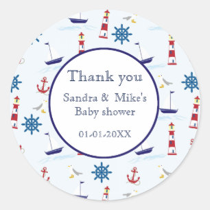 Nautical maritime mix illustration classic round sticker