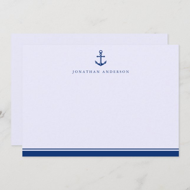 Nautical Maritime Navy Blue Anchor Correspondence  Card (Front/Back)
