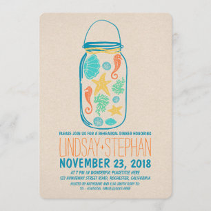 Nautical mason jar beach rehearsal dinner invite