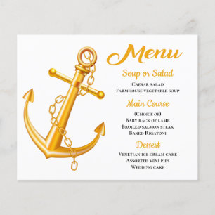Nautical Menu Anchor Gold Wedding Beach Summer