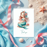 Nautical Mermaid Birthday Party Thank You Card<br><div class="desc">Say “thank you” in magical undersea style with this Mermaid Birthday Thank You Card! Printed on premium 5″×7″ matte cardstock, the card features a sweet teal-and-coral mermaid seated among seashells and coral, her eyes gently closed in contentment. The elegant script “Thank You” sits below, offering a heartfelt finish to your...</div>
