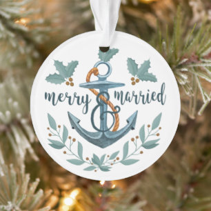 Nautical Merry and Married Holly Berry Photo Ornament