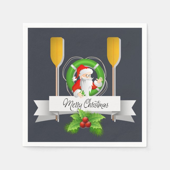 Nautical Merry Christmas /Santa/Oars & Life Ring Napkin (Front)