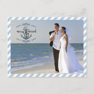 Nautical Merry & Married, Blue Stripes-Two Photos Holiday Postcard