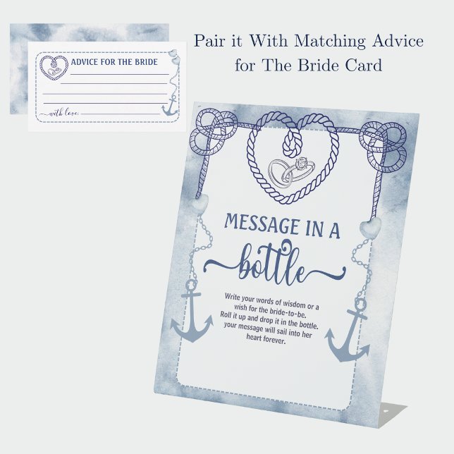 Nautical Message In A Bottle Bridal Shower Advice Pedestal Sign (Nautical Message In A Bottle Bridal Shower Advice Pedestal Sign)