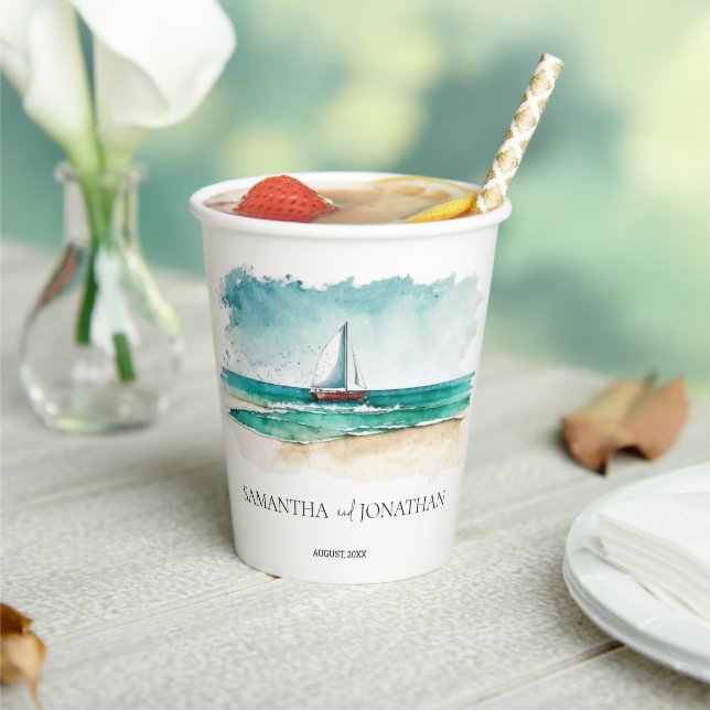 Nautical  minimalist watercolor boat cruise  paper cups (Insitu)