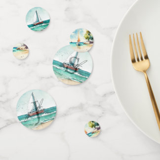 Nautical  minimalist watercolor boat cruise weddin confetti