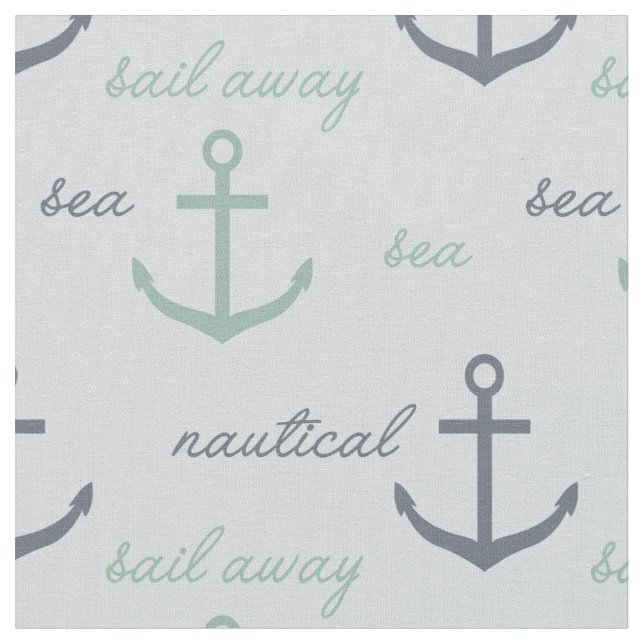 Nautical Mint Blue Anchors Fabric (Close Up)