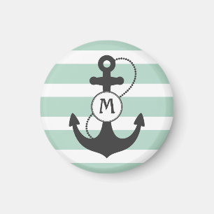 Nautical Mint Green Anchor Monogram Magnet
