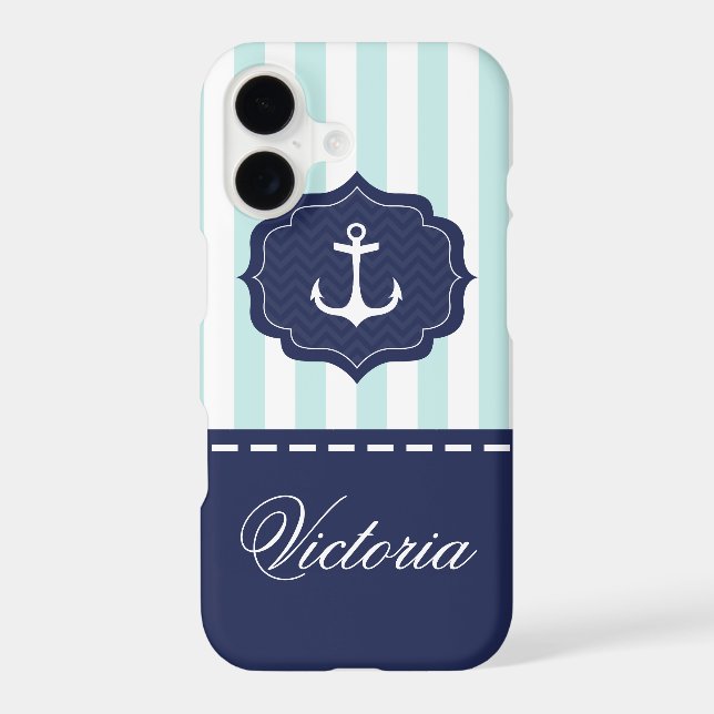 Nautical Mint Navy Blue Anchor Custom Name (Back)