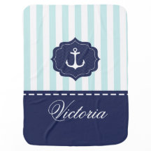 Nautical Mint Navy Blue Anchor Custom Name