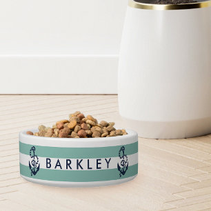 Nautical Mint Stripe & Navy Anchor Personalised Bowl