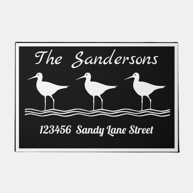 Nautical Modern Black White  Sandpipers Doormat (Front)