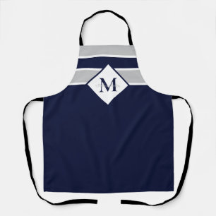 Nautical Modern Navy Blue Grey Monogram   Apron