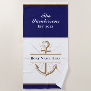 Nautical Modern Navy Blue Monogram Lake House Beach Towel