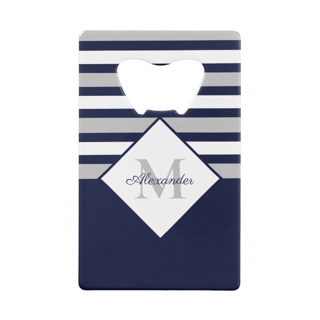 Nautical Modern Navy Blue, White Striped Grey  (Front)