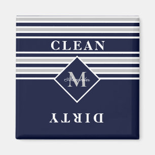Nautical Modern Navy Gray Dishwasher Clean Dirty M Magnet