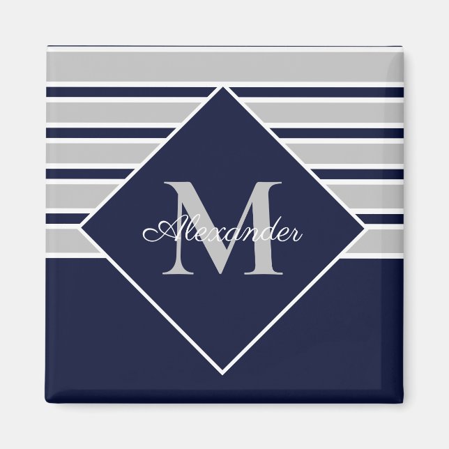 Nautical Modern Navy Gray monogram Magnet (Front)