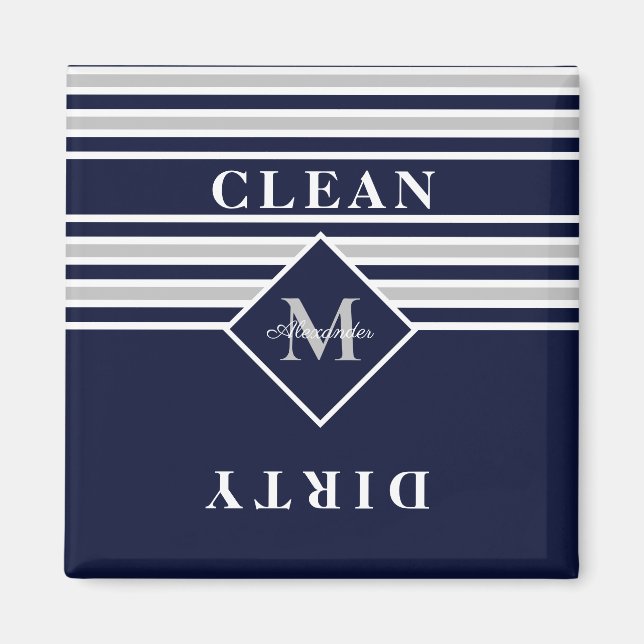 Nautical Modern Navy Grey Dishwasher Clean Dirty M Magnet (Front)