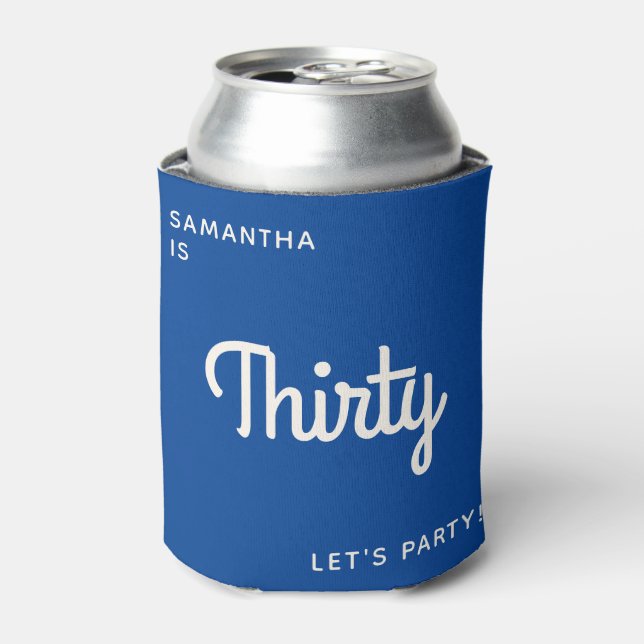 Nautical Modern Retro Funny Blue 30 birthday Can Cooler (Can Front)