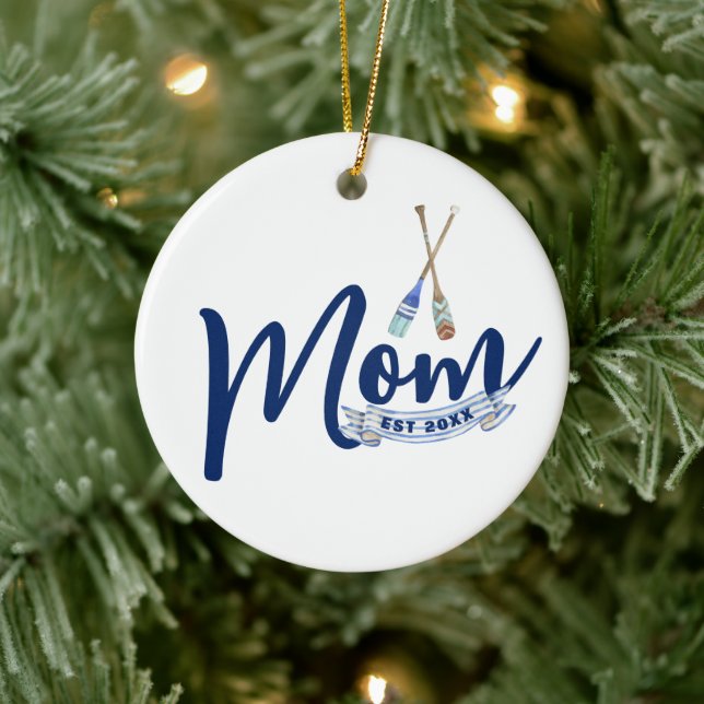 Nautical Mom Established Navy Blue Script  Ceramic Tree Decoration (Tree)