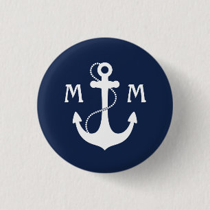 Nautical Monogram 3 Cm Round Badge