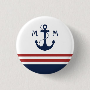 Nautical Monogram 3 Cm Round Badge
