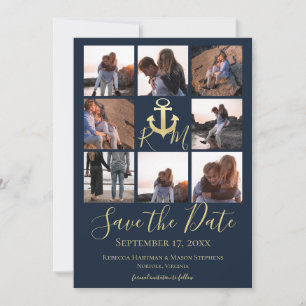 Nautical Monogram Anchor Navy Blue Multi Photo Save The Date
