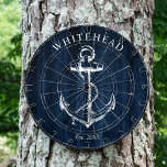 Nautical Monogram Anchor Navy Blue Wood Dartboard<br><div class="desc">Personalised nautical anchor design. Great for a family reunion,  wedding,  or family gift.</div>