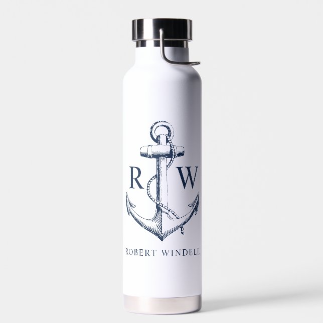 Nautical Monogram Anchor Water Bottle (Left)