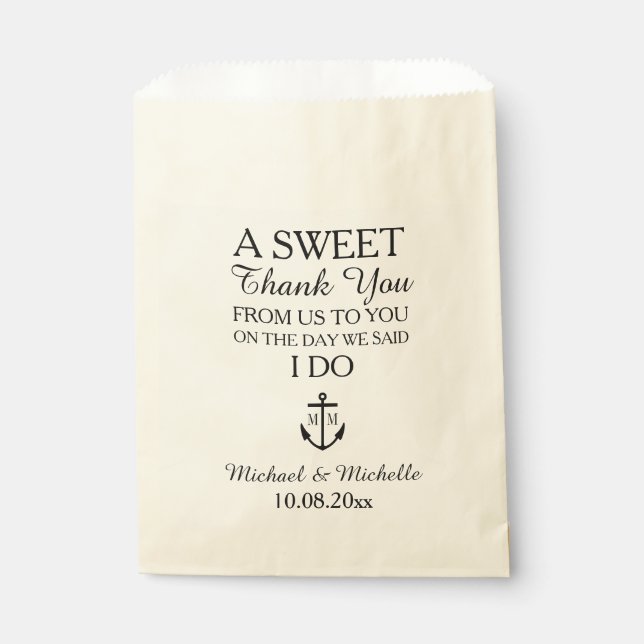 Nautical Monogram Anchor Wedding Candy Bar Buffet Favour Bags (Front)