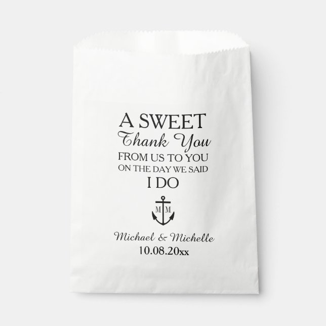 Nautical Monogram Anchor Wedding Candy Bar Buffet Favour Bags (Front)