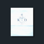 Nautical Monogram Beach Watercolor Anchor Canvas Print<br><div class="desc">Add a nautical flair to your walls with this customisable monogram anchor design with a watercolor ocean background.</div>