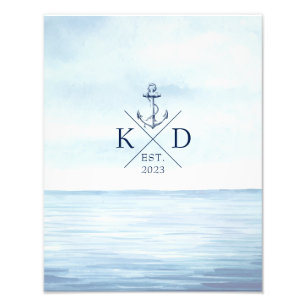 Nautical Monogram Beach Watercolor Anchor Photo Print