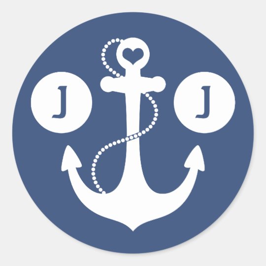Nautical Monogram Classic Round Sticker