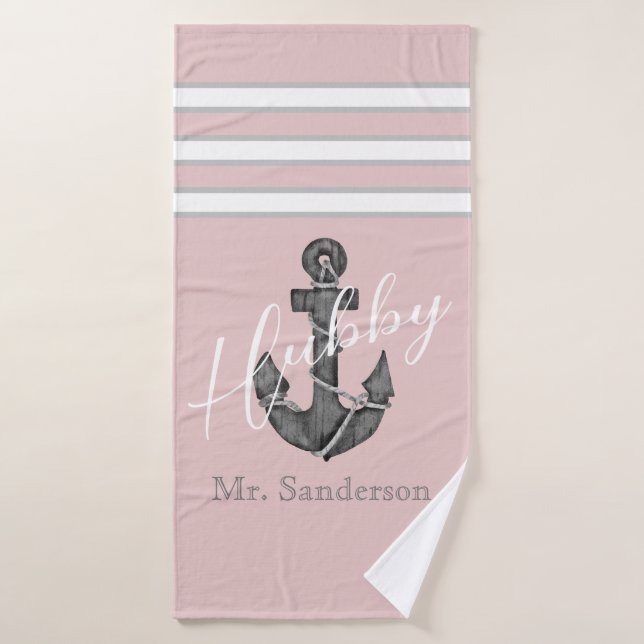 Nautical Monogram Dusty Rose Pink  Floral Anchor Bath Towel (Bath Towel)