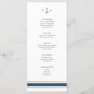 Nautical Monogram Gold and Blue Wedding Menu