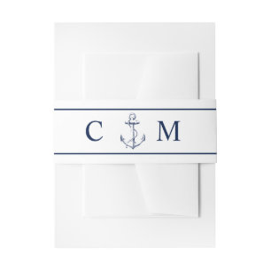 Nautical Monogram Navy Anchor Wedding Invitation Belly Band