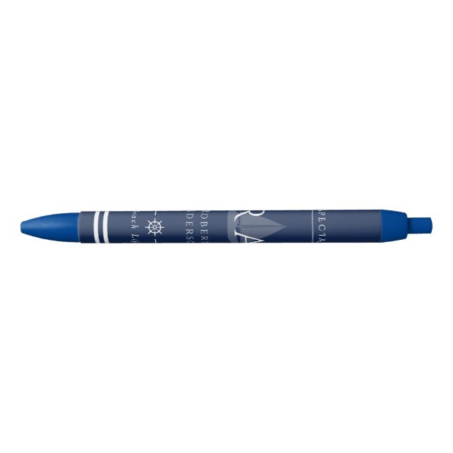 Nautical Monogram Navy Black Ink Pen (Front)
