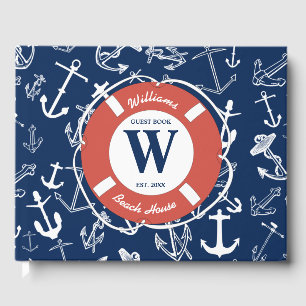 Nautical Monogram Navy Blue Anchor Beach House Guest Book