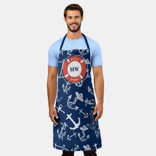 Nautical Monogram Navy Blue Anchor Pattern Apron