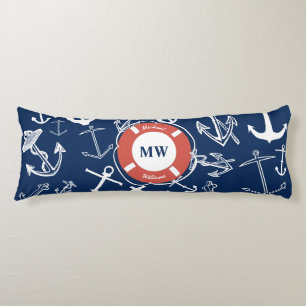 Nautical Monogram Navy Blue Anchor Pattern Body Cushion