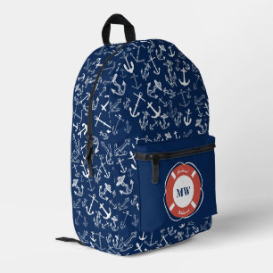 Nautical Monogram Navy Blue Anchor Pattern Printed Backpack